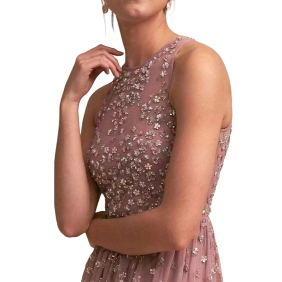 BHLDN Anthropologie Mauve Sequin Formal Gown Dress Size 4 Prom Bridesmaid Flawed - Picture 4 of 16